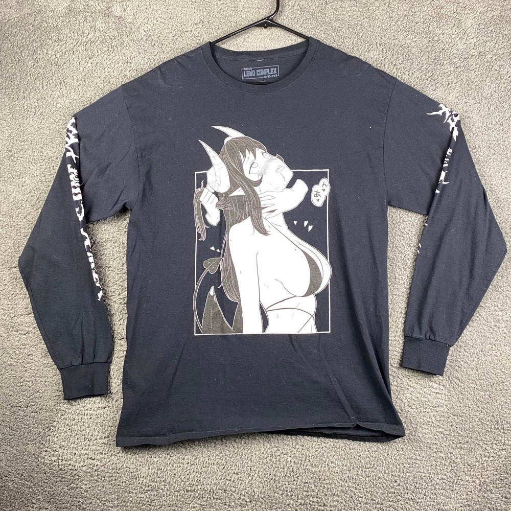 Lewd Complex Anime‎ Girl Graphic Long Sleeve Black T Shirt Mens Size L